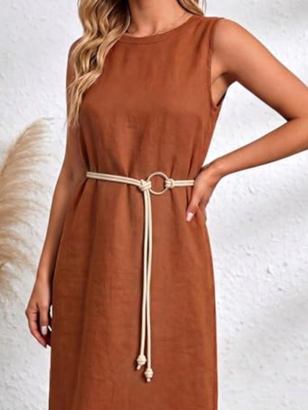 Skinny Vegan Leather Belts for Dresses Boho Thin Leather Knotted Waist Belt